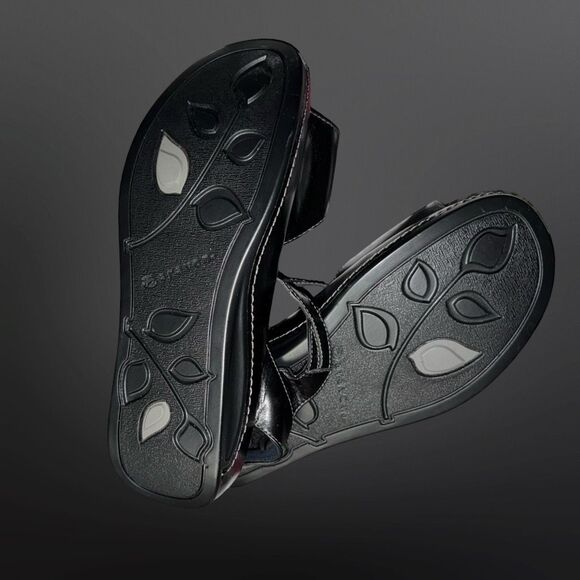 Aravon Women's Rita Black Leather Ankle Straps Heeled Platform Sandals Size 12 - Picture 7 of 8